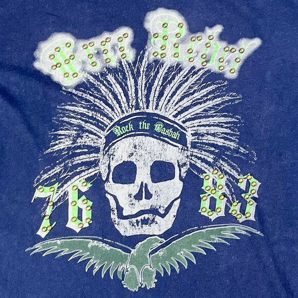 Vintage Graphic T-Shirt | Y2K Blue 'Rock The Casbah' Studded Large Front Graphic - Picture 3 of 8